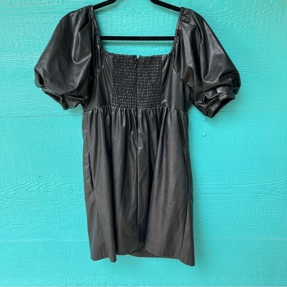 VEGAN LEATHER BABYDOLL MINI DRESS WITH POCKETS SIZE MEDIUM BLACK - Picture 11 of 11